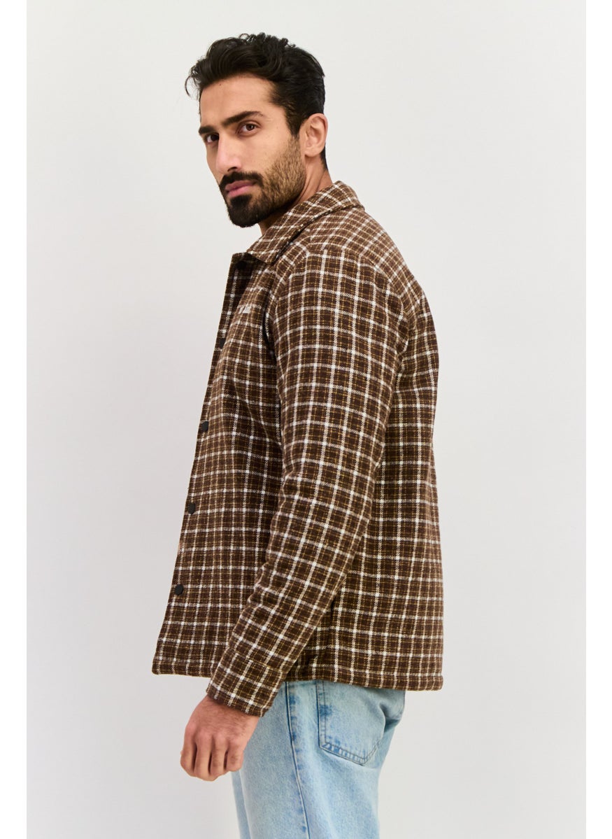 Night Addict Men Plaid Jacket Shirt, Brown  - Image 4