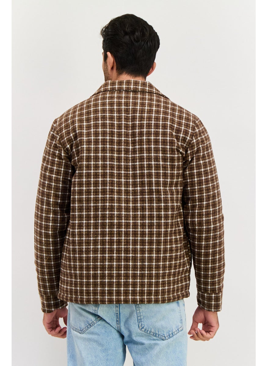 Night Addict Men Plaid Jacket Shirt, Brown  - Image 3