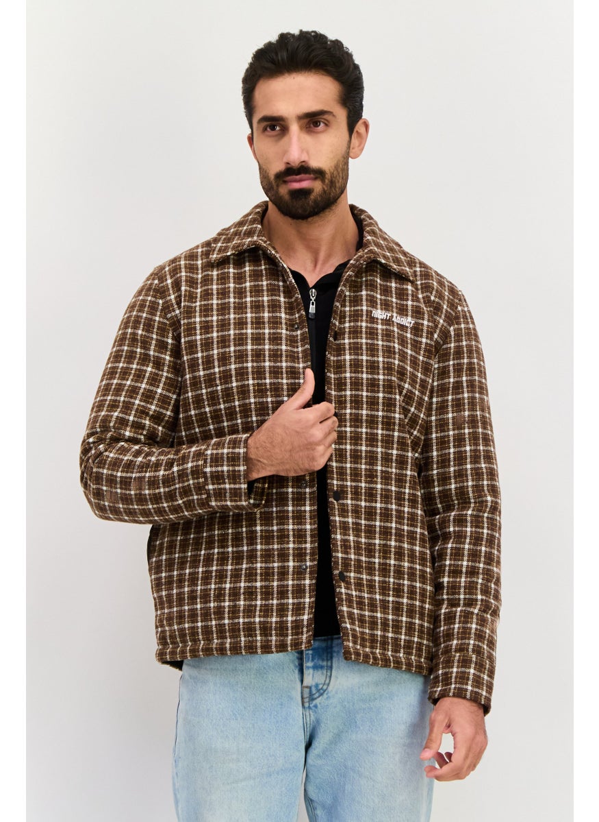 Night Addict Men Plaid Jacket Shirt, Brown  - Image 1