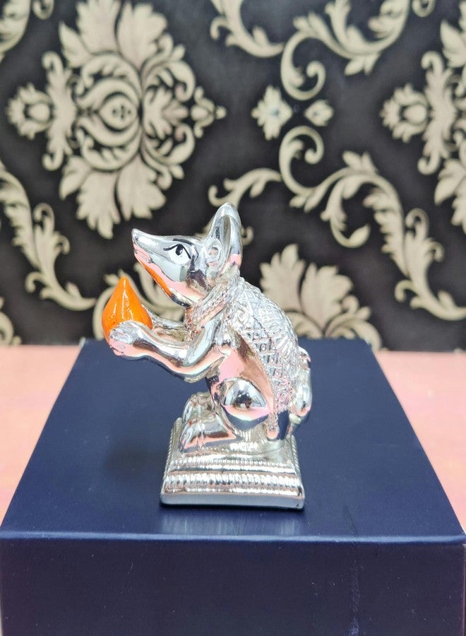 ARNAVIRA® 999 Silver Plated 2 Qty Mushak Idol for Ganpati Pooja Ganeshji Mooshak Mouse Mushakraj (Silver Orange 2 Pcs) - Image 4