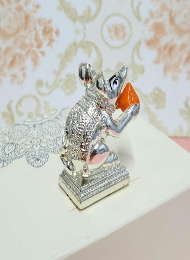 ARNAVIRA® 999 Silver Plated 2 Qty Mushak Idol for Ganpati Pooja Ganeshji Mooshak Mouse Mushakraj (Silver Orange 2 Pcs) - Image 2