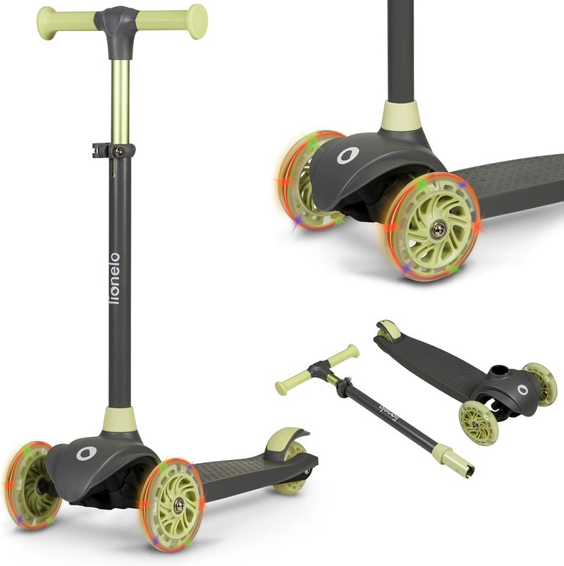Jessy Balance Scooter for Children from 3 Years up to 50 kg, Lightweight Tricycle Children's Scooter with Height Adjustment, LED Wheels and Non-Slip Platform