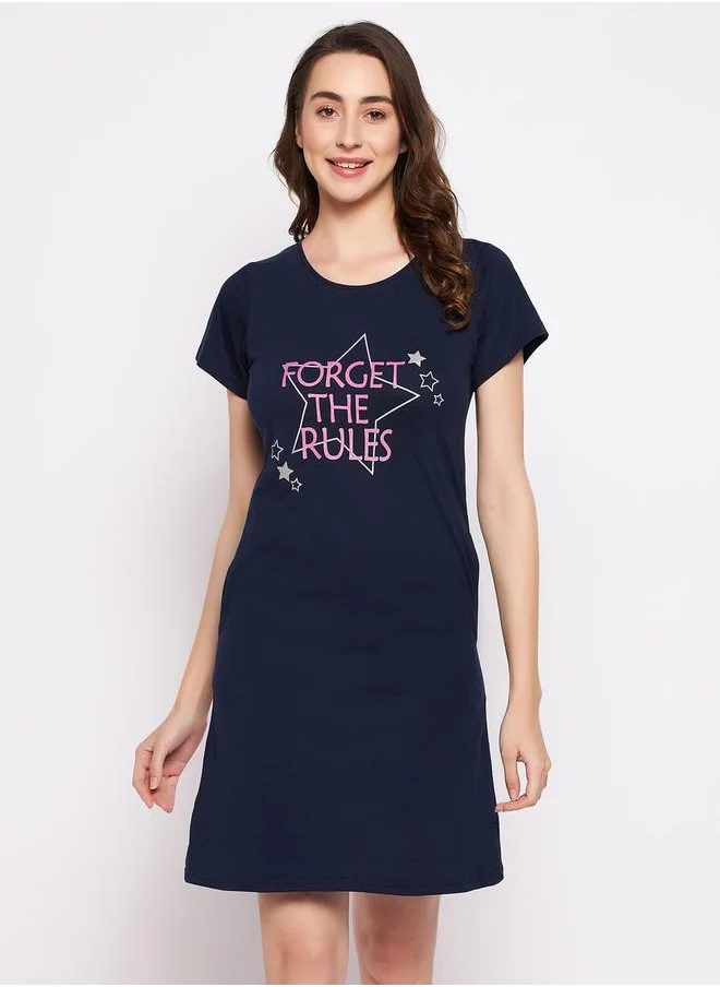 Clovia Slogan Print Round Neck Nightshirt