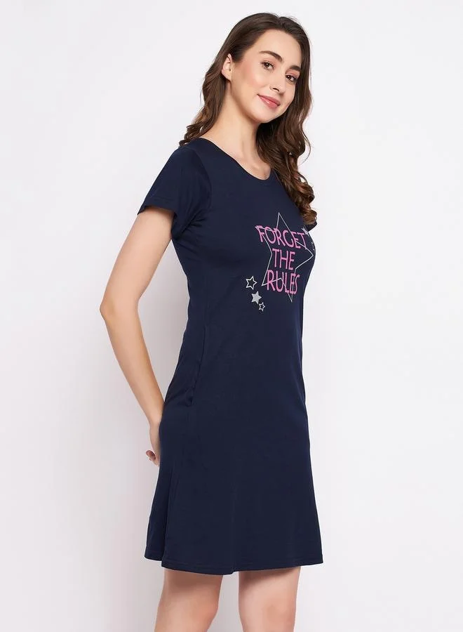 Clovia Clovia Slogan Print Round Neck Nightshirt