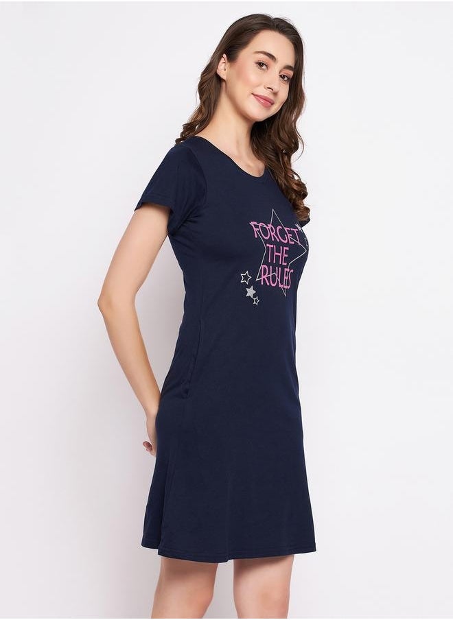 Clovia Slogan Print Round Neck Nightshirt by Styli  - Image 4