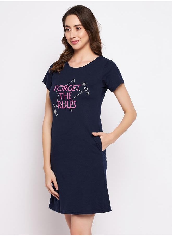 Clovia Slogan Print Round Neck Nightshirt by Styli  - Image 3