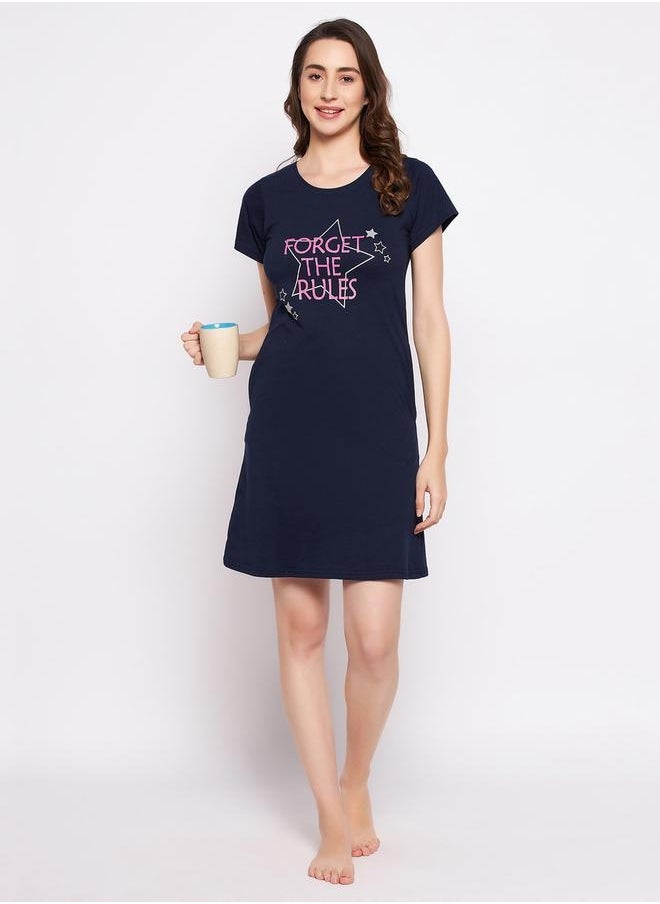 Clovia Slogan Print Round Neck Nightshirt by Styli  - Image 1
