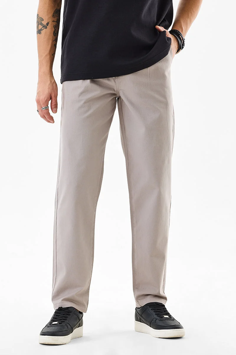 SNITCH Beige Solid Slim Fit Casual Trousers
