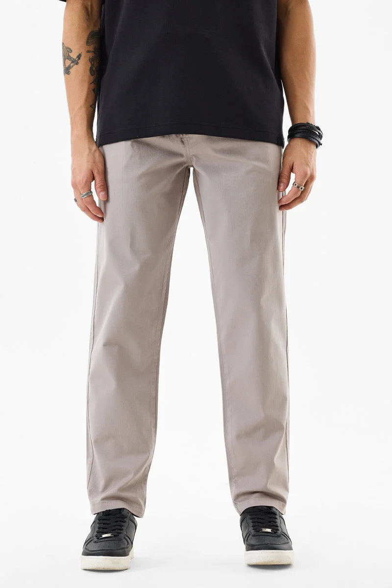 SNITCH Beige Solid Slim Fit Casual Trousers
