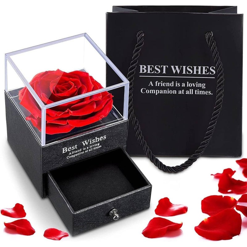 INOBECK Preserved Real Red Flowers Rotating Box Flowers Gifts Box Royal Rose Gift Box Handmade Valentines Day Mothers Day Anniversary Wedding Birthday Pack of 1 - Image 1