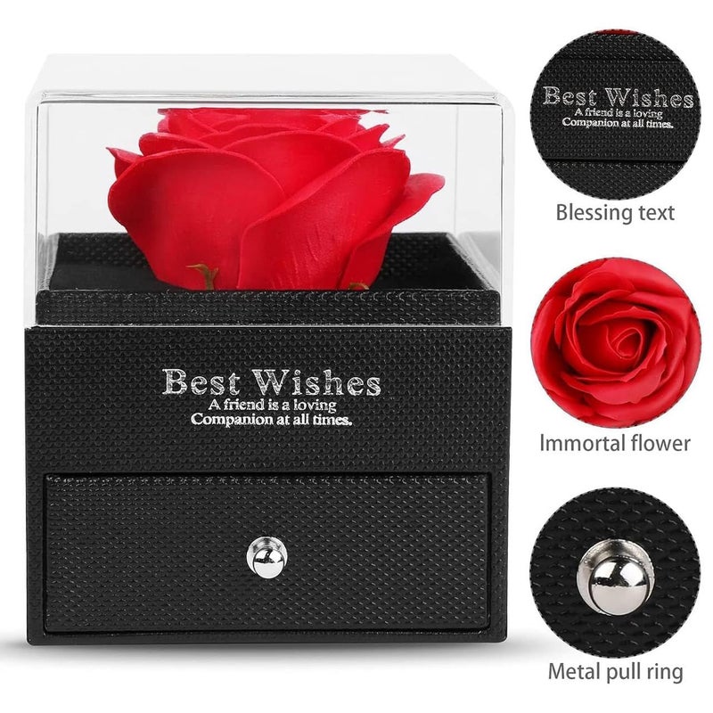 INOBECK Preserved Real Red Flowers Rotating Box Flowers Gifts Box Royal Rose Gift Box Handmade Valentines Day Mothers Day Anniversary Wedding Birthday Pack of 1 - Image 2