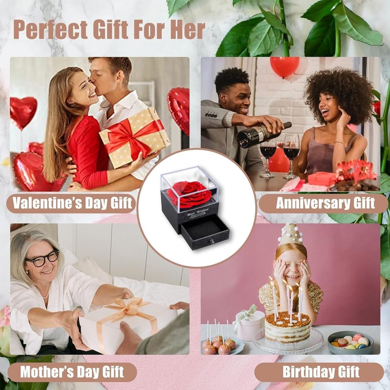 INOBECK Preserved Real Red Flowers Rotating Box Flowers Gifts Box Royal Rose Gift Box Handmade Valentines Day Mothers Day Anniversary Wedding Birthday Pack of 1 - Image 4