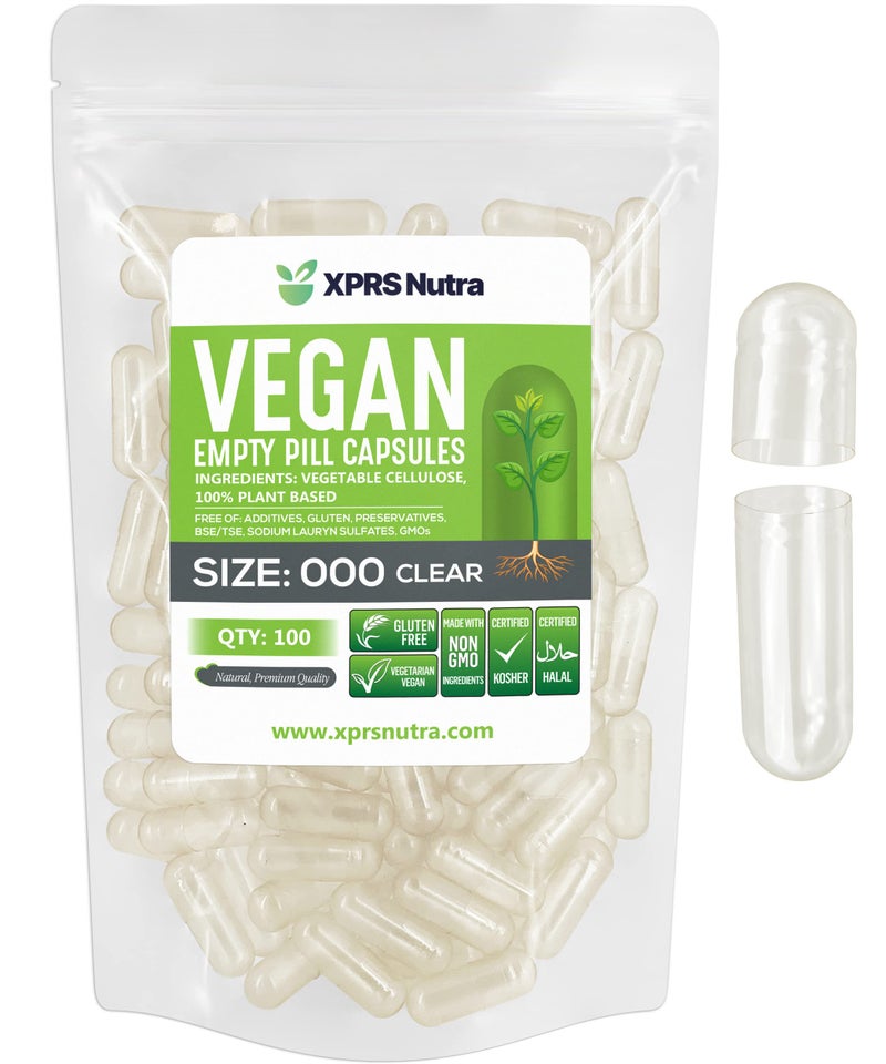 XPRS Nutra كبسولات فارغة نباتية بحجم 000 من XPRS Nutra - 100 كبسولة شفافة