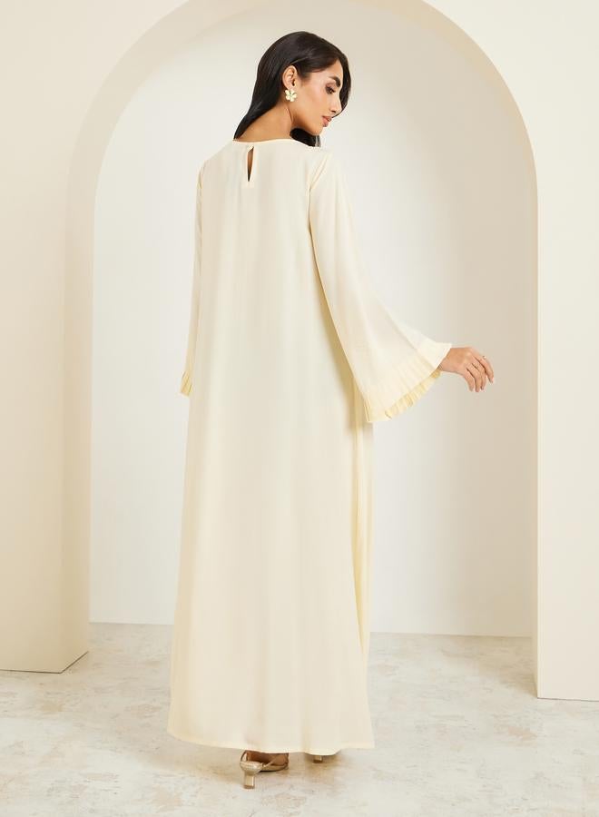 Amirah Women Cream Floral Embroidered Jalabiya - Image 5