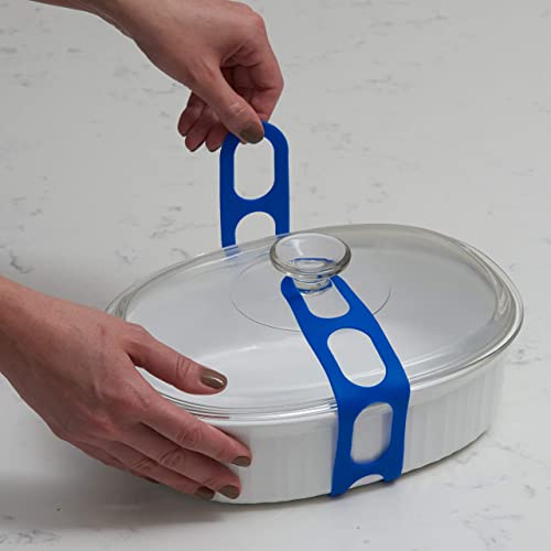 mella Lid Latch the reusable universal lid securing strap for crockpots, casserole dishes, pots, pans and more. Make it easy to transport your favorite dishes with one simple strap. - Image 3