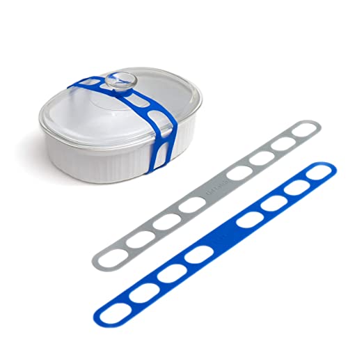 mella Lid Latch the reusable universal lid securing strap for crockpots, casserole dishes, pots, pans and more. Make it easy to transport your favorite dishes with one simple strap. - Image 1