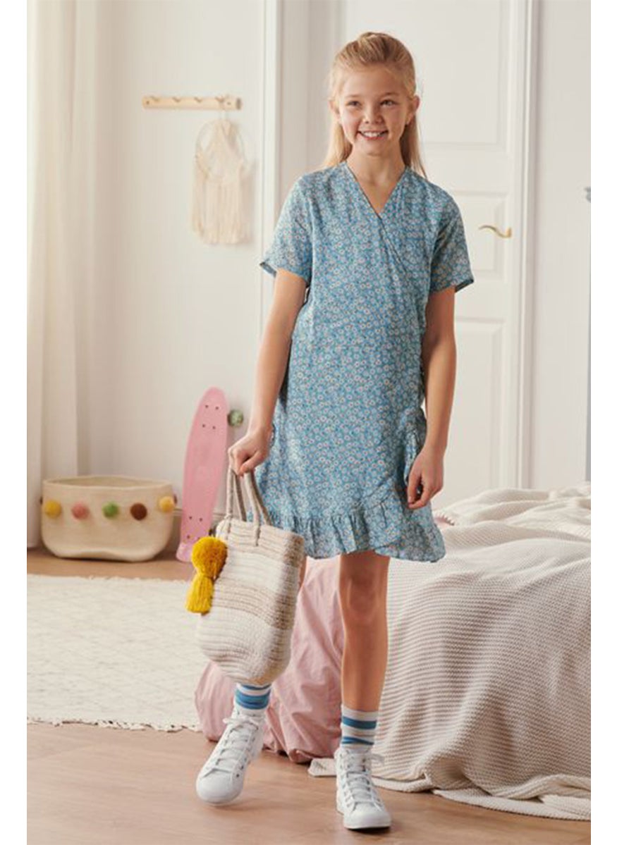 Tchibo Kids Girl All Over Printed Casual Dress, Blue Combo  - Image 1