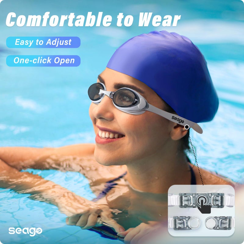 Seago Swimming Goggles 2 Pack Anti Fog Goggles Swimming UV Protection Fit for Adult Men Women Youth Junior, No Leaking Soft Silicone Seal Flat Lens Clear Vision, 3 Sizes of Nose Bridge - Image 2