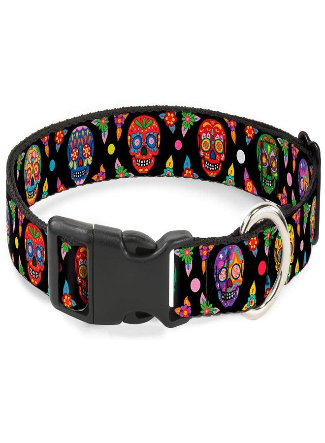 Buckle Down Buckle-Down Plastic Clip Collar - Colorful Calaveras Black/Multi Color - 1/2" Wide - Fits 8-12" Neck - Medium - Image 1