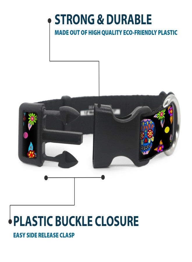 Buckle Down Buckle-Down Plastic Clip Collar - Colorful Calaveras Black/Multi Color - 1/2" Wide - Fits 8-12" Neck - Medium - Image 4