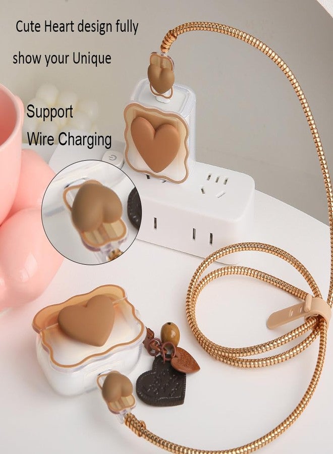 QLD COVER Compatible with Apple AirPods 4 Generation 2024 Case Cover, Lovely 3D Love Heart Waves Design Shockproof Soft Clear TPU Airpods 4 Protector with Keychain for Women Girls, Brown Love - Image 4