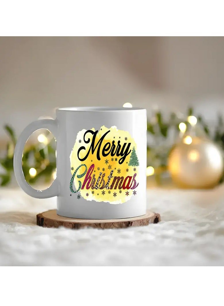 RYN 1pc Festive Ceramic Coffee Mug, Double-Sided Merry Christmas Print, 11oz Novelty Drinkware for All Seasons, Ideal Christmas and New Year Gift - Image 3