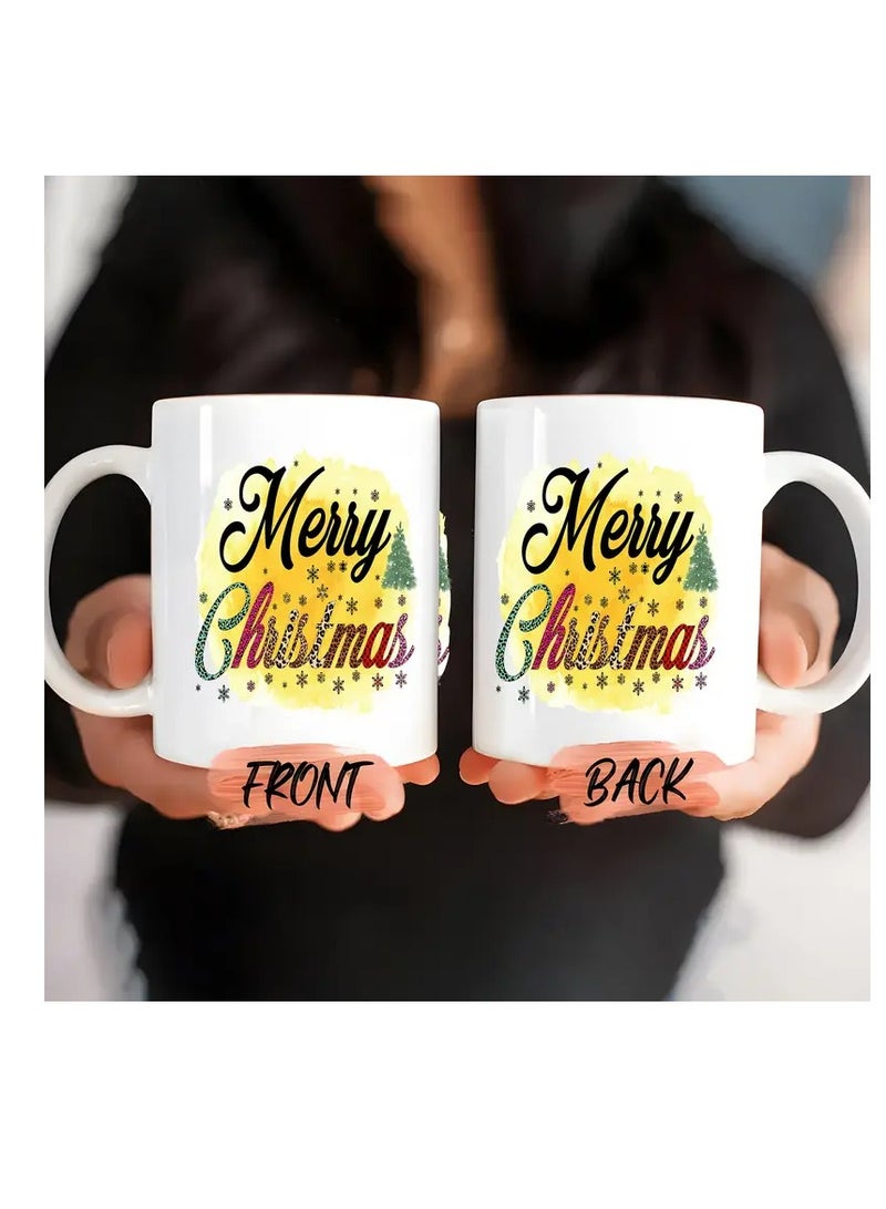 RYN 1pc Festive Ceramic Coffee Mug, Double-Sided Merry Christmas Print, 11oz Novelty Drinkware for All Seasons, Ideal Christmas and New Year Gift - Image 4