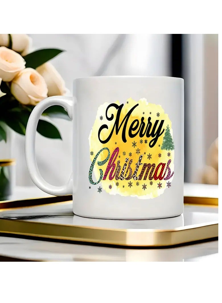 RYN 1pc Festive Ceramic Coffee Mug, Double-Sided Merry Christmas Print, 11oz Novelty Drinkware for All Seasons, Ideal Christmas and New Year Gift - Image 2