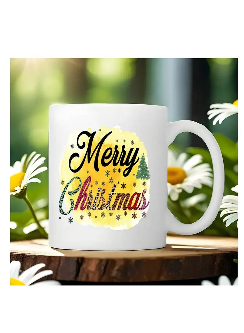 RYN 1pc Festive Ceramic Coffee Mug, Double-Sided Merry Christmas Print, 11oz Novelty Drinkware for All Seasons, Ideal Christmas and New Year Gift - Image 1