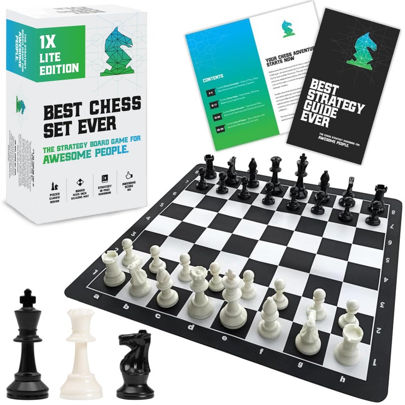 Chess Geeks Best Set Ever Travel Set, 1X Single Weighted Staunton Pieces, with 15 in x 15 in Foldable Silicone Board, Travel Edition - Image 1