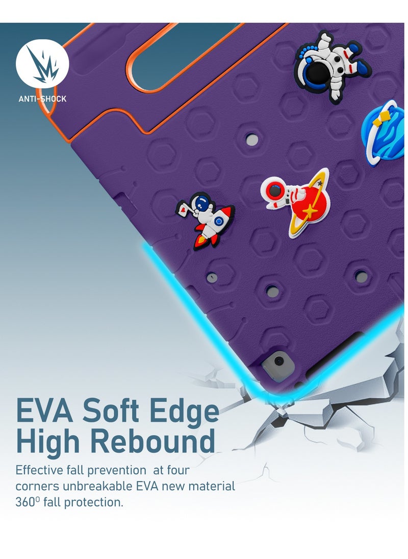Moxedo Moxedo Rugged Protective EVA Silicone Kids Case Cover, Shockproof DIY 3D Cartoon Pattern with Pencil Holder, Stand and Handle Grip Compatible for Apple iPad 9.7 inch (Purple)  - Image 3
