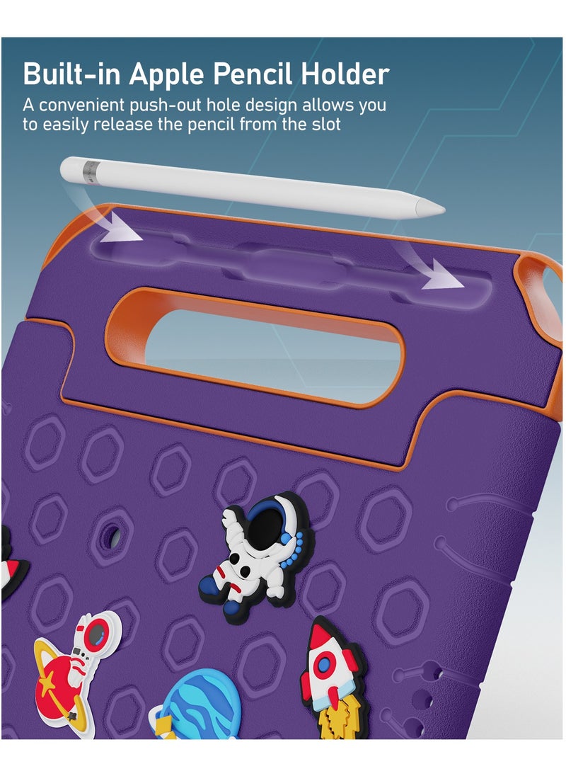 Moxedo Moxedo Rugged Protective EVA Silicone Kids Case Cover, Shockproof DIY 3D Cartoon Pattern with Pencil Holder, Stand and Handle Grip Compatible for Apple iPad 9.7 inch (Purple)  - Image 2