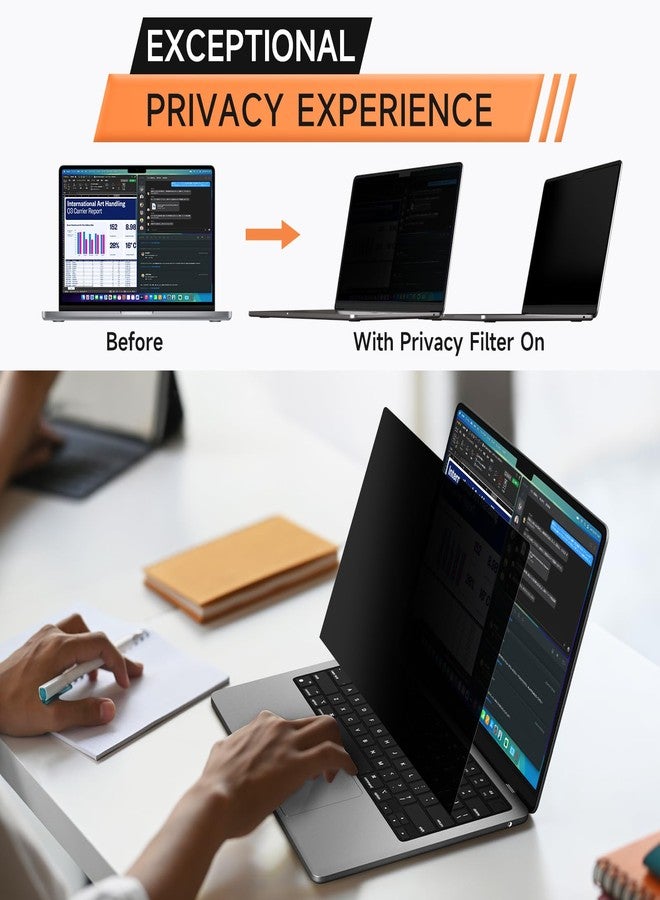 Mamol 360° Privacy Screen for MacBook Air 13.6 & 13 Inch 2022-2025 (M2, M3, M4), Anti Glare Blue Light Filter, Nano No Glue 4 Way Anti Spy Black Protector for Mac Air 13In Laptop Computer - Image 2