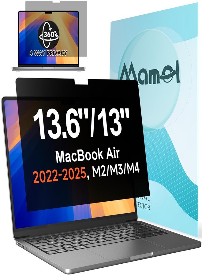 Mamol 360° Privacy Screen for MacBook Air 13.6 & 13 Inch 2022-2025 (M2, M3, M4), Anti Glare Blue Light Filter, Nano No Glue 4 Way Anti Spy Black Protector for Mac Air 13In Laptop Computer - Image 1