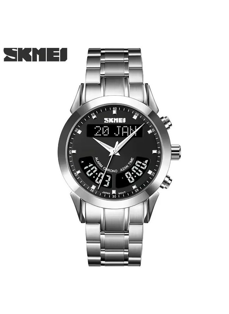 SKMEI - SKMEI Digital & Analog Stainless Steel Watch – Black Dial - Image 1