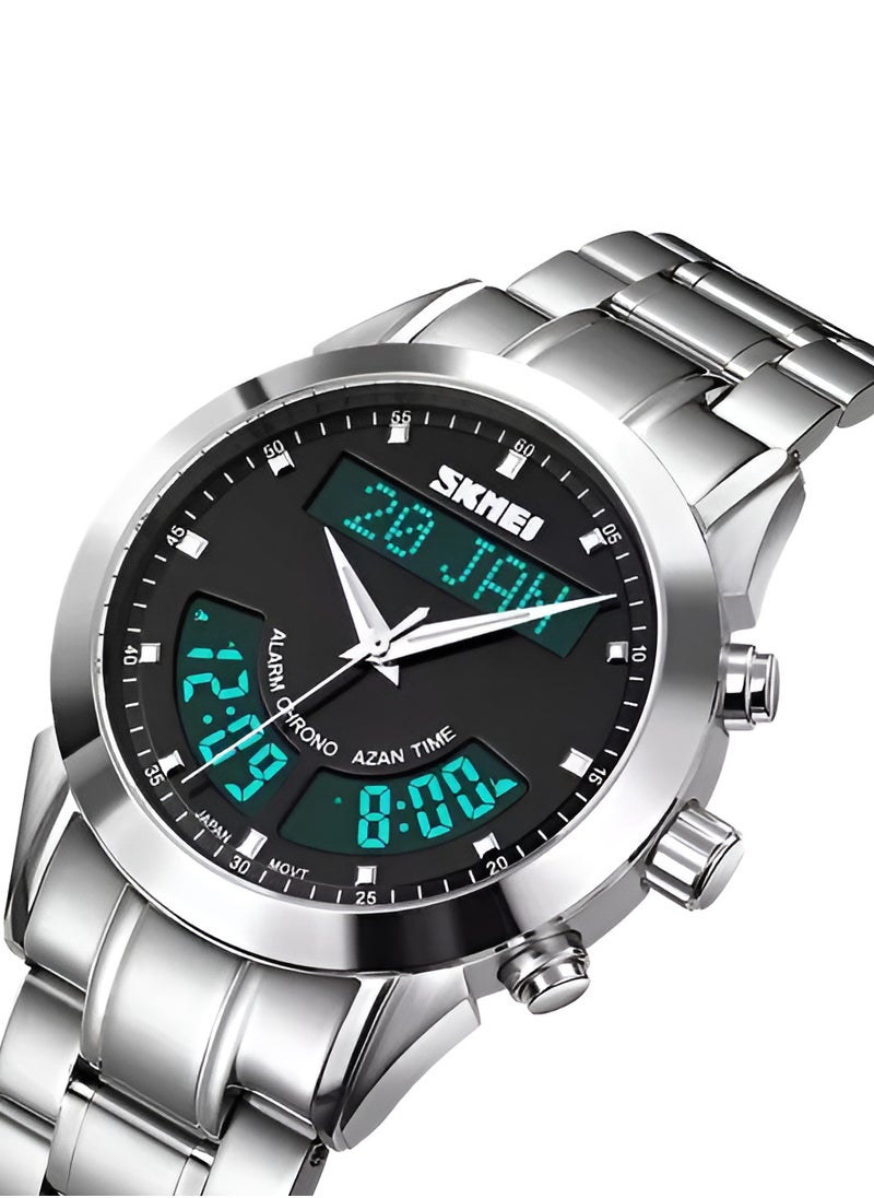 SKMEI - SKMEI Digital & Analog Stainless Steel Watch – Black Dial - Image 1