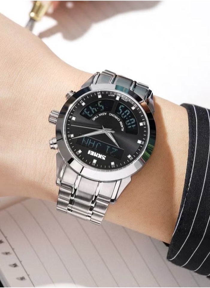 SKMEI - SKMEI Digital & Analog Stainless Steel Watch – Black Dial - Image 1