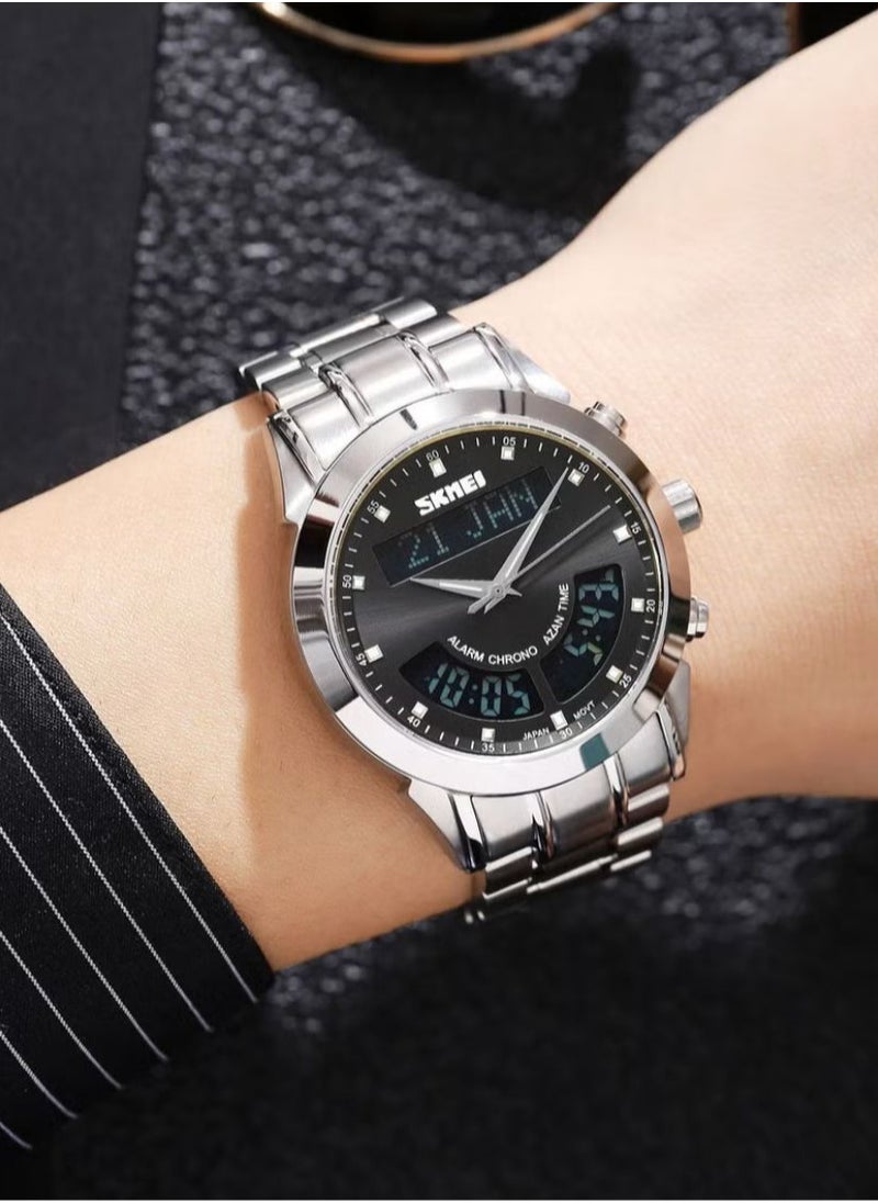 SKMEI - SKMEI Digital & Analog Stainless Steel Watch – Black Dial - Image 1