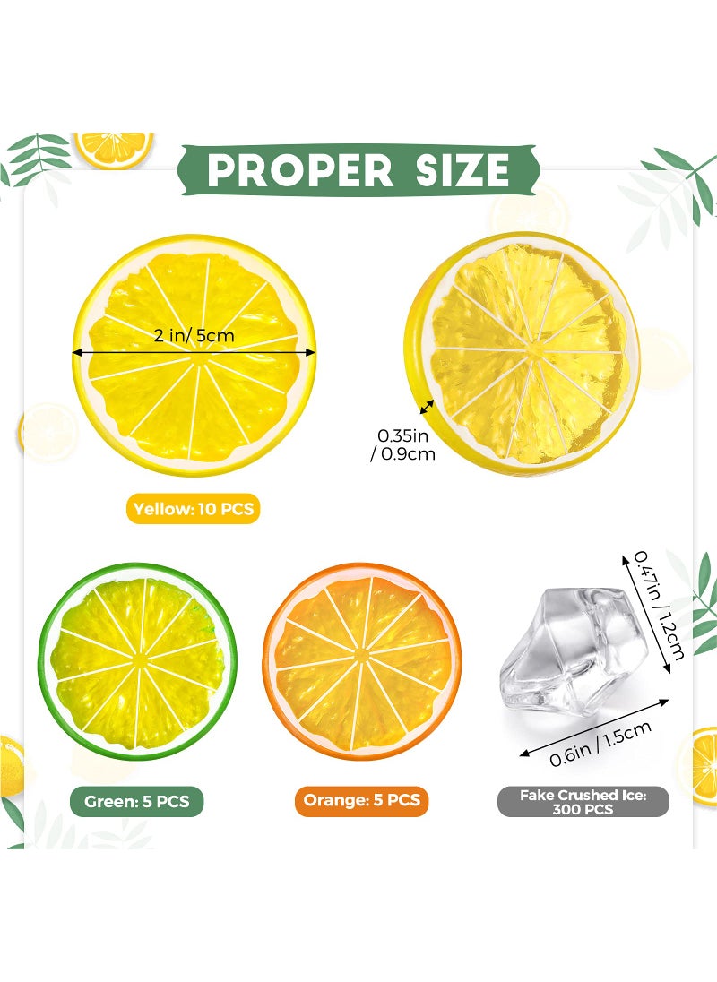 Canlierr 300 Pieces Clear Fake Crushed Ice Cubes Rocks and 20 Pieces Simulation Lemon Slices  Artificial Fruits and Acrylic Diamonds Clear Ice for Vase Fillers Table Centerpiece Decor Wedding (2 x 0.4 Inch)  - Image 3