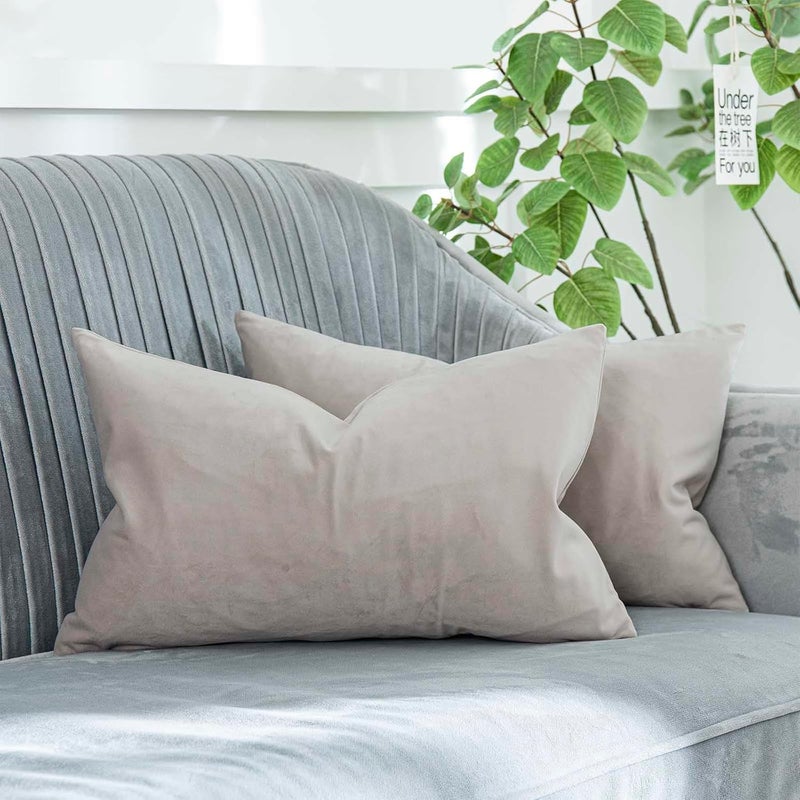 QUAFOO Cashmere Decorative Lumbar Velvet Throw Pillow Covers 12x20 inch Set of 2 with Zipper Luxury Soft Solid Rectangle Cushion Covers Case for Sofa Couch Bed Living Room - Image 1