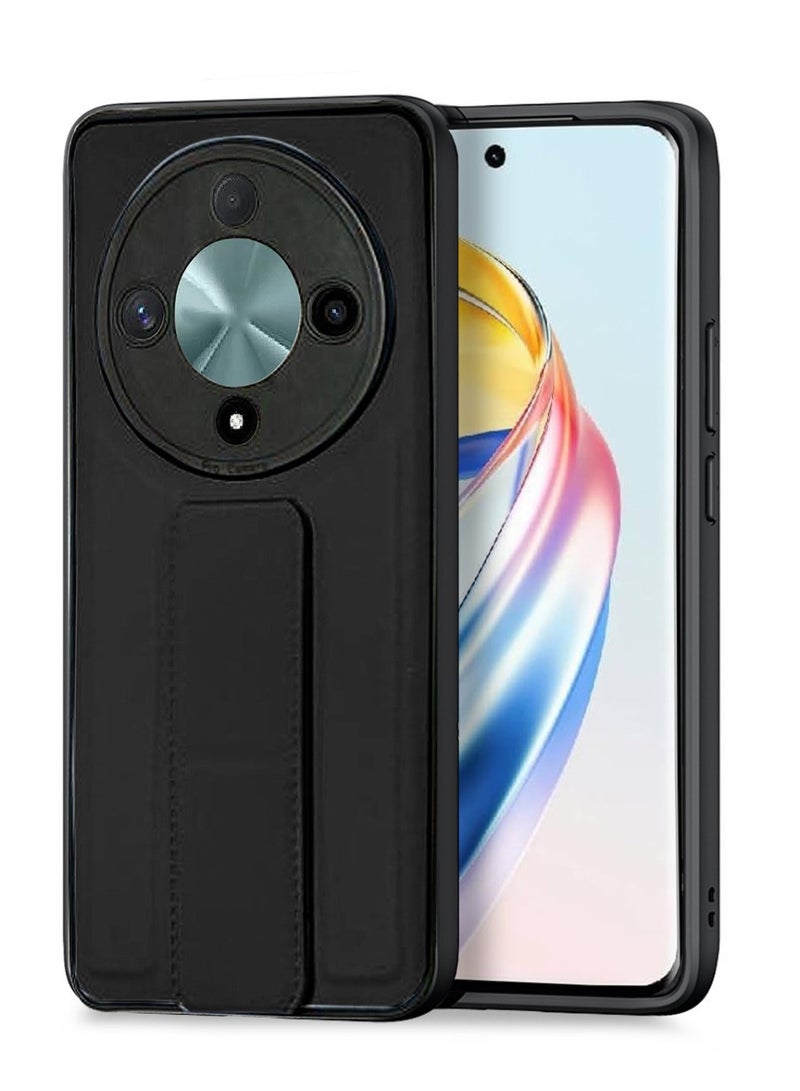 Techie غطاء خلفي أنيق من TPU سيليكون مع مقبض يد مغناطيسي وآلية دعم لهاتف Honor X9b - أسود - Image 1