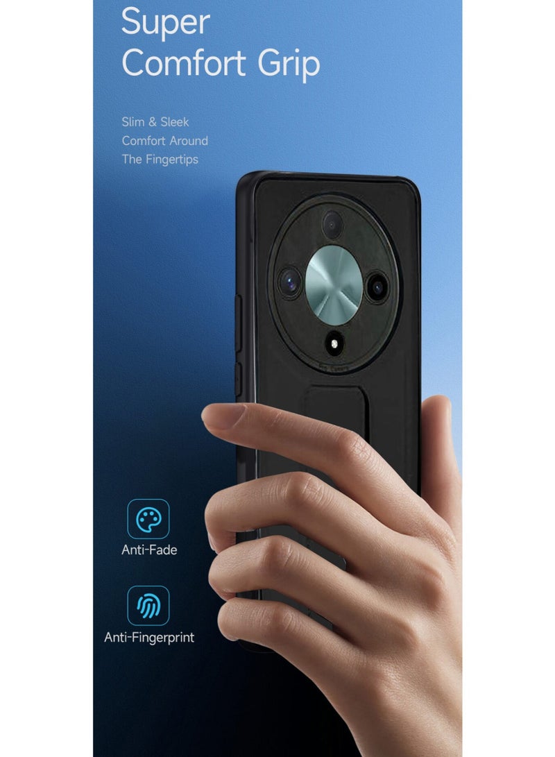 Techie غطاء خلفي أنيق من TPU سيليكون مع مقبض يد مغناطيسي وآلية دعم لهاتف Honor X9b - أسود - Image 2