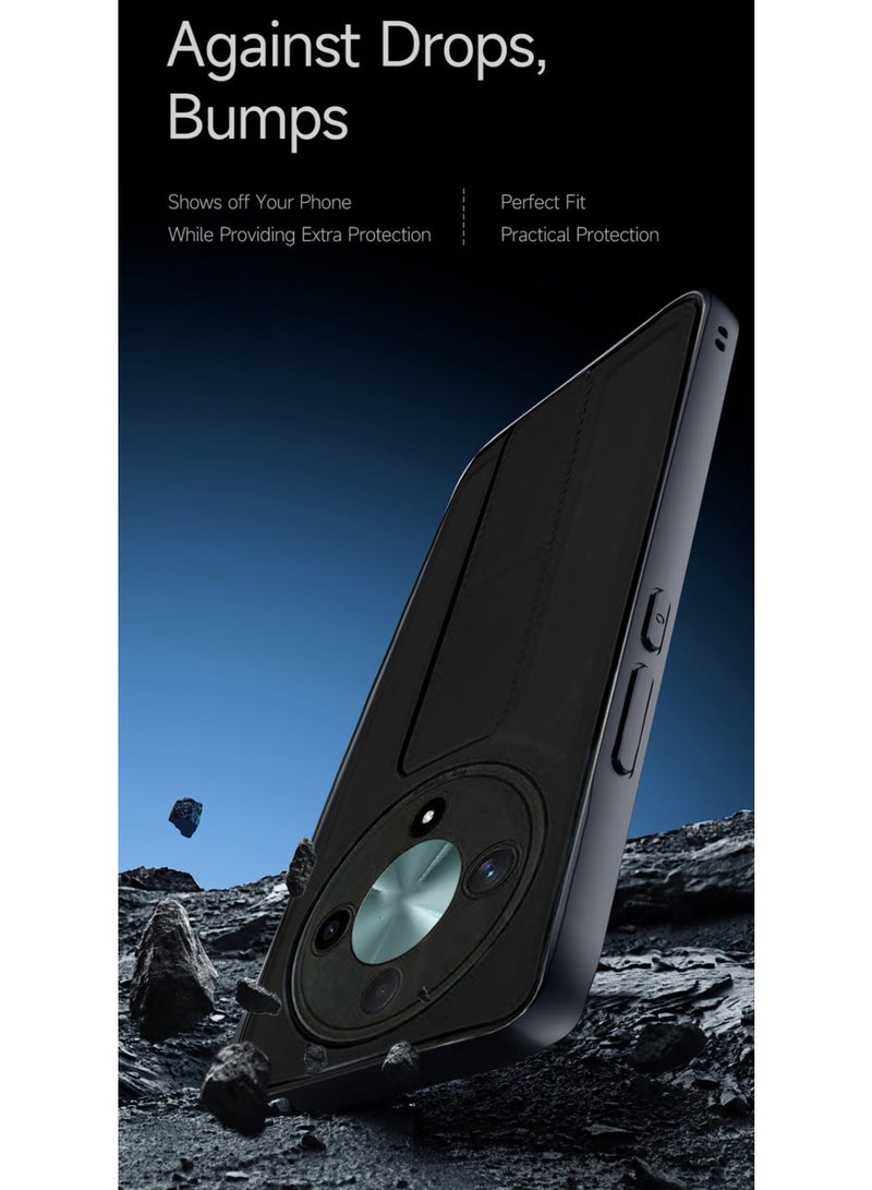 Techie غطاء خلفي أنيق من TPU سيليكون مع مقبض يد مغناطيسي وآلية دعم لهاتف Honor X9b - أسود - Image 3