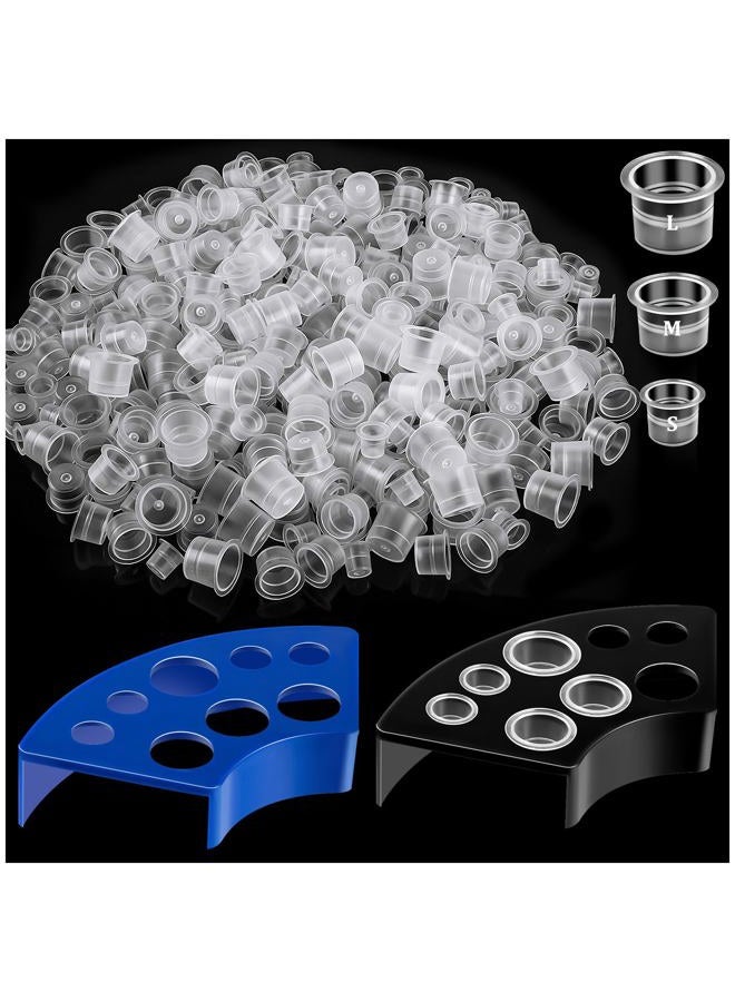 GCTWFYK Tattoo Ink Caps Kit, 500 PCS SML Mixed Size Tattoo Ink Cups with 2 Ink Cap Holders, Disposable Plastic Pigment Caps for Tattooing Set Tatoo Supplies Accessories - Image 1