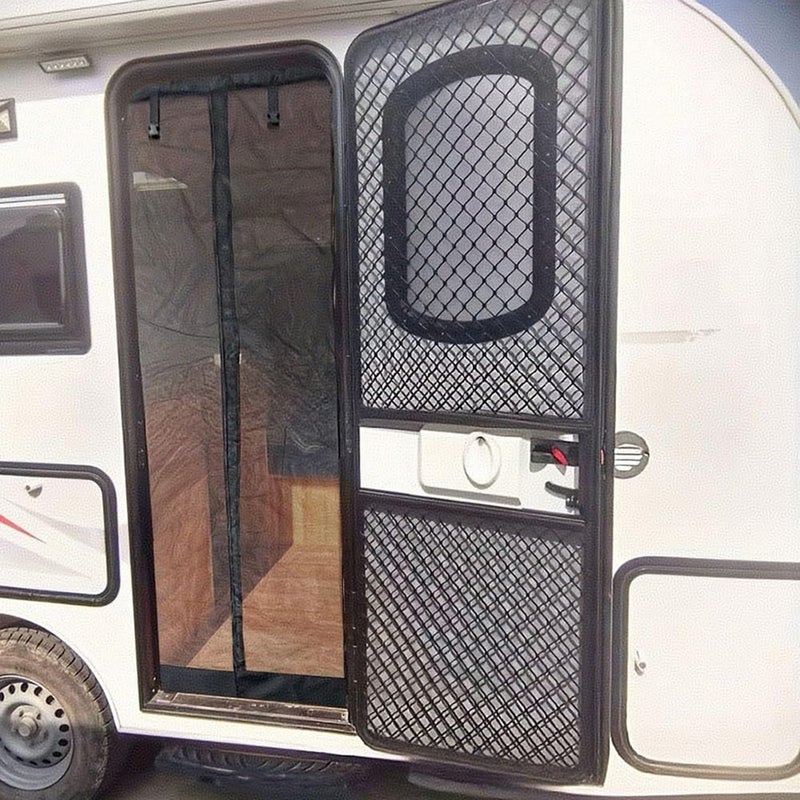 Black Mesh RV Door Screen Curtain for Trailers and Campers Easy Install Foldable Sunshade - Image 4