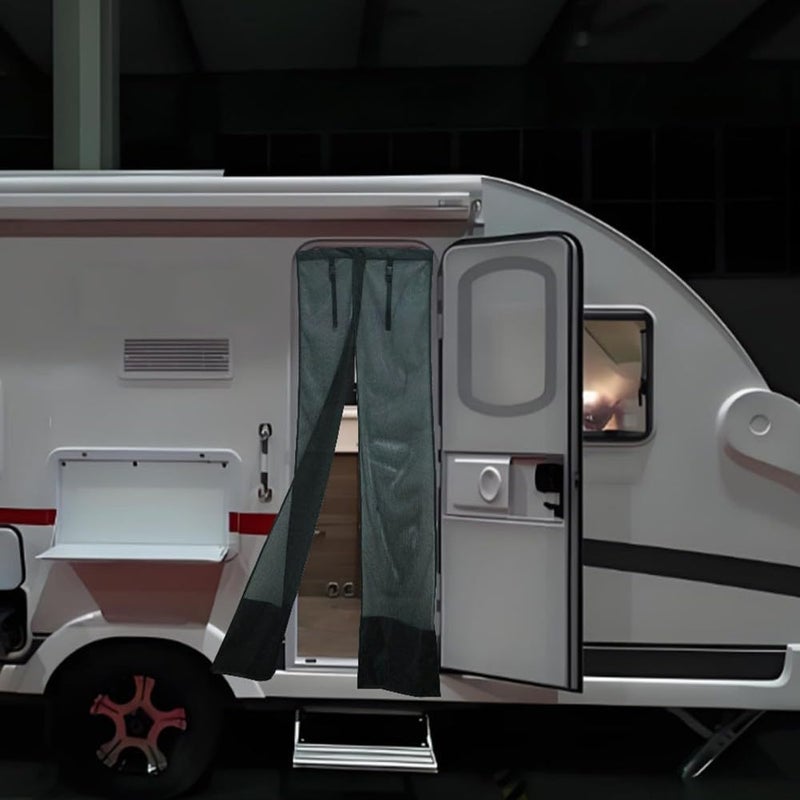 Black Mesh RV Door Screen Curtain for Trailers and Campers Easy Install Foldable Sunshade - Image 5