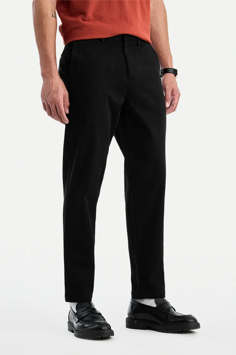 SNITCH Black Textured Regular Fit Casual Chinos