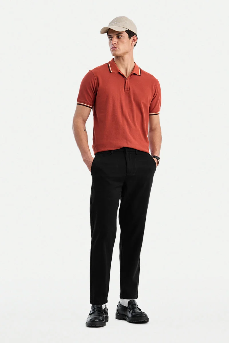 SNITCH Black Textured Regular Fit Casual Chinos