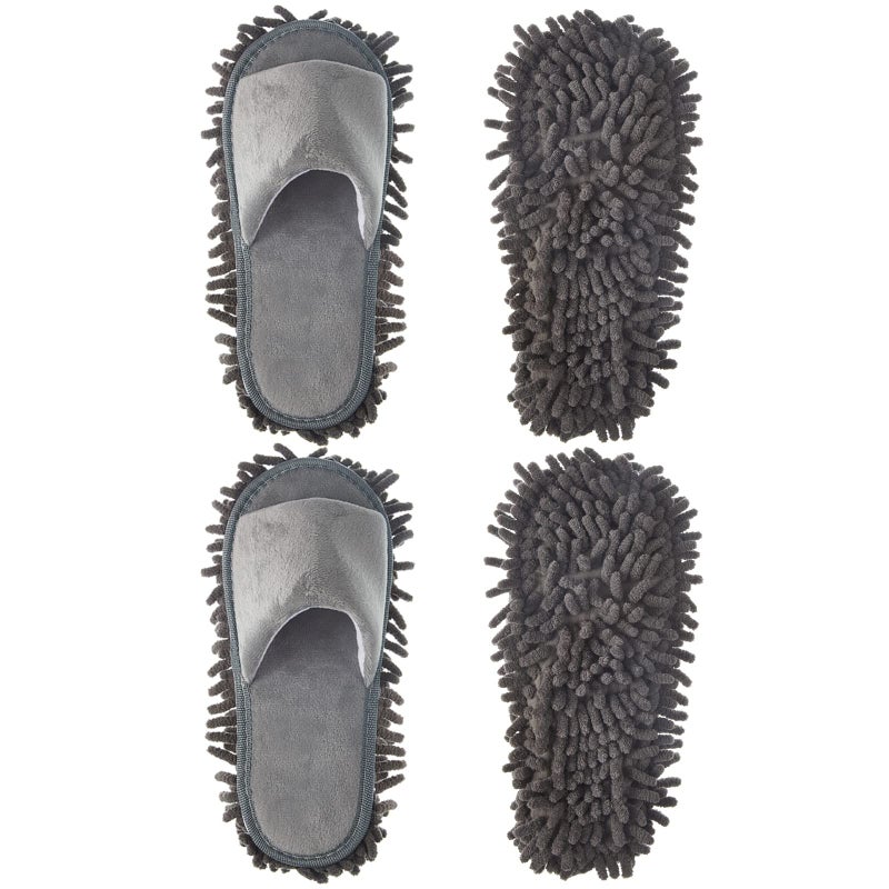 Jecery 2 Pairs Microfiber Cleaning Mop Slippers for Floor Cleaning House Mop Shoes Men and Women Washable Unisex Dusting Slippers Dirt Tool Supplies(Medium,Gray) - Image 1