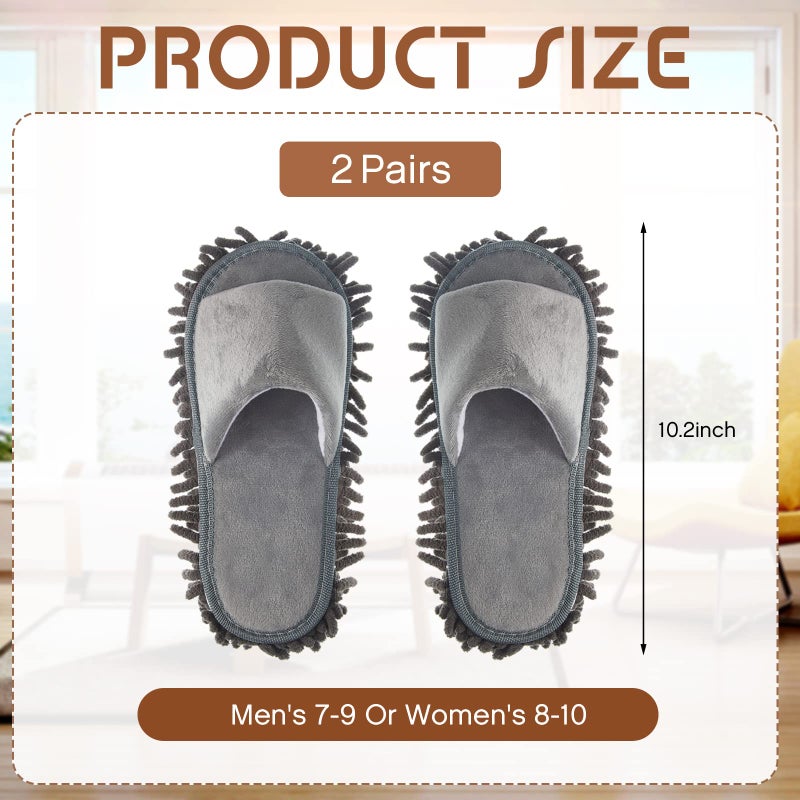 Jecery 2 Pairs Microfiber Cleaning Mop Slippers for Floor Cleaning House Mop Shoes Men and Women Washable Unisex Dusting Slippers Dirt Tool Supplies(Medium,Gray) - Image 2